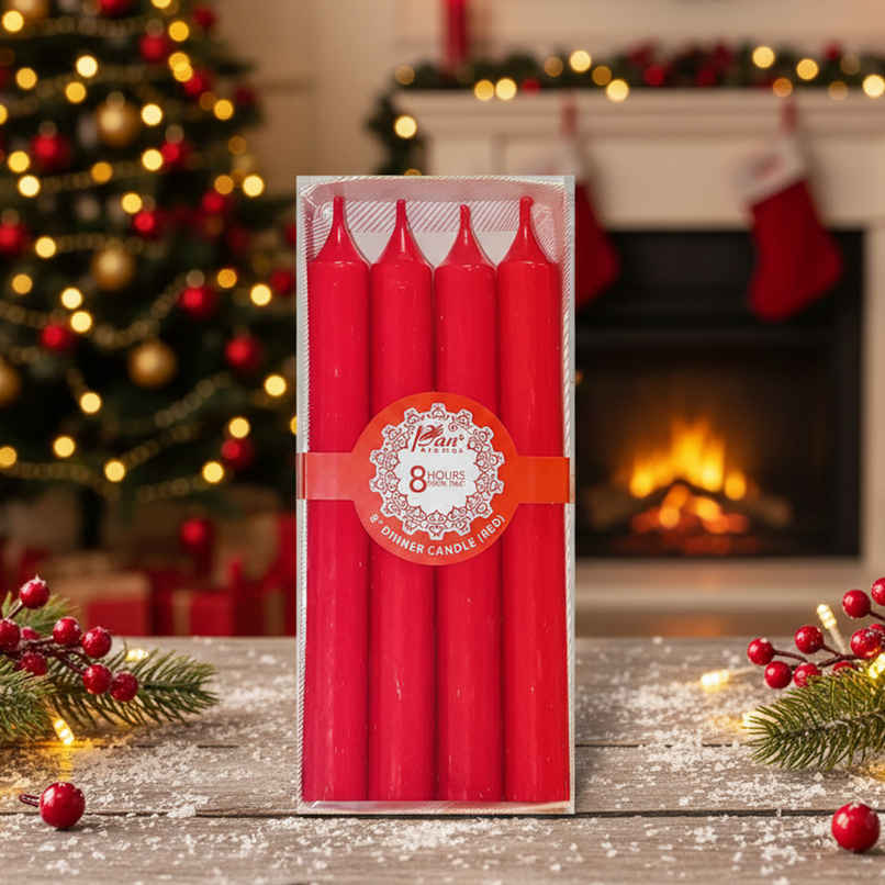 Dinner Decorative Candles | Pack of 4 | Red | Home Decor | Pan Aromas