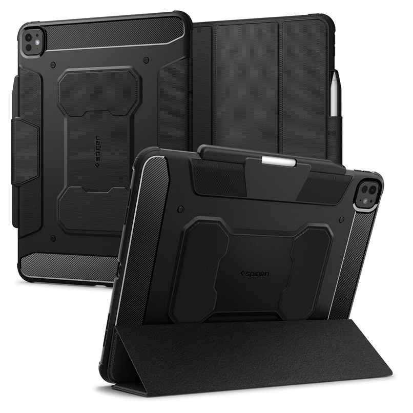 Spigen Rugged Armor Pro Full Cover Folio Case| iPad Pro 13inch M4 (2024) [Trifold Stand] - Black