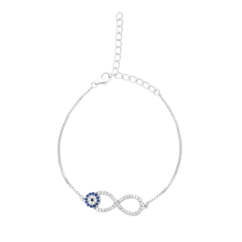 Zavya Evil Eye CZ Rhodium Plated 925 Sterling Silver Chain Anklet