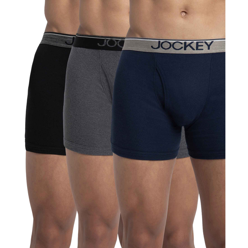 Jockey 8009 Men's Super Combed Cotton Underwear Boxer Brief | Ultrasoft Waistband | Black/Navy/Charcoal - L