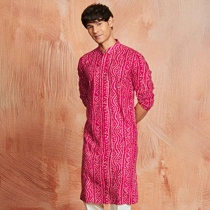 Vastramay Men's Falsa Rayon Kurta | Pink - L