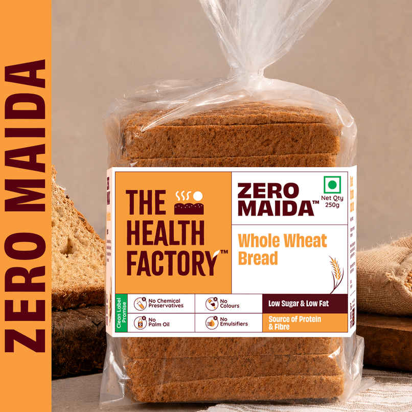 The Health Factory Whole Wheat Bread | Zero Maida | Source of Protein & Fibre The Health Factory Whole Wheat Bread | Zero Maida | Source of Protein & Fibre