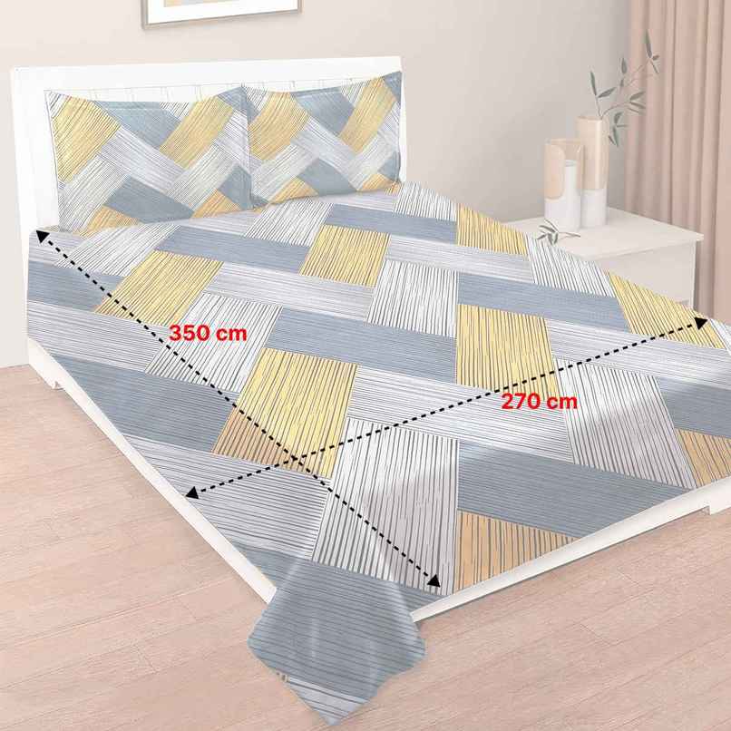 BAY6 Double 110 GSM Stripes Print Microfibre Bedsheet, 2 Pillow Covers | Beige & Yellow | 87 x 94in