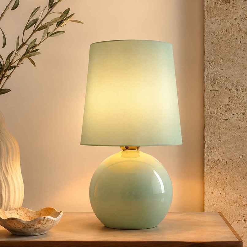 Homesake Ceramic Bedside Lamp with Mint Green Fabric Shade