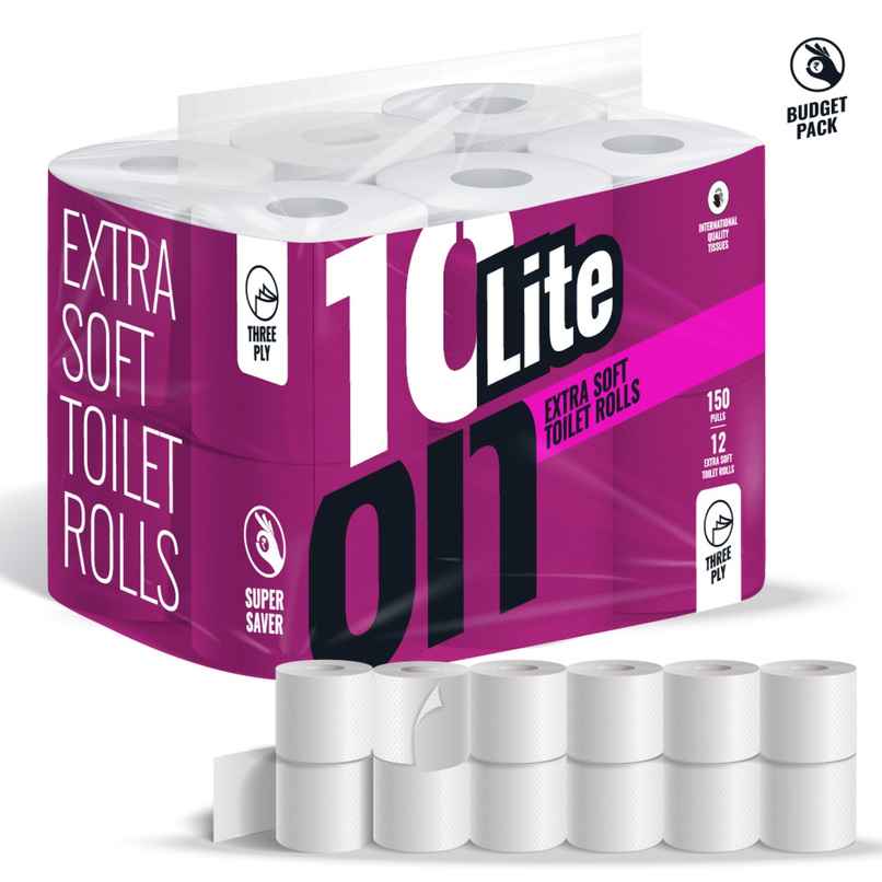 10On Lite Extra Soft Toilet Rolls | Pack of 12 | 150 Pulls Each | 3 Ply