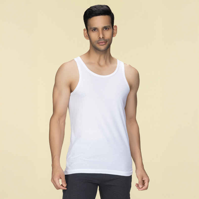 XYXX Men's Cotton Solid Polar White Vest|XXL XYXX Men's Cotton Solid Polar White Vest|XXL