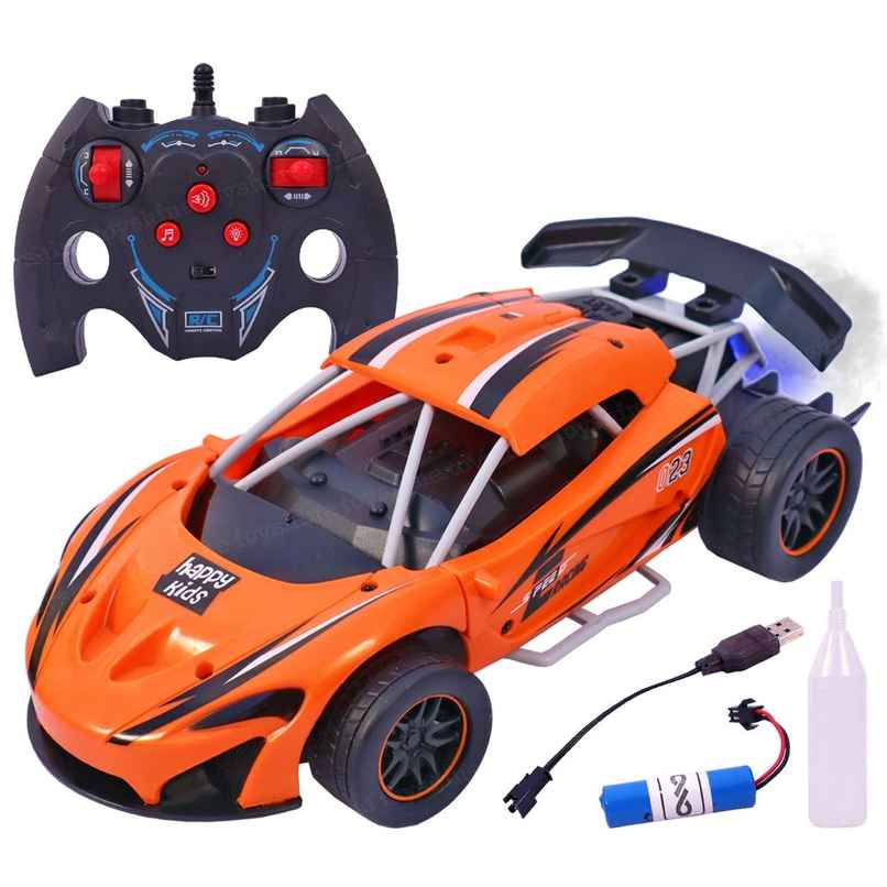 Toyshine Rechargeable Hero Smoke Mist Spray Racing Car with LED Lights & Sound for Kids, Orange