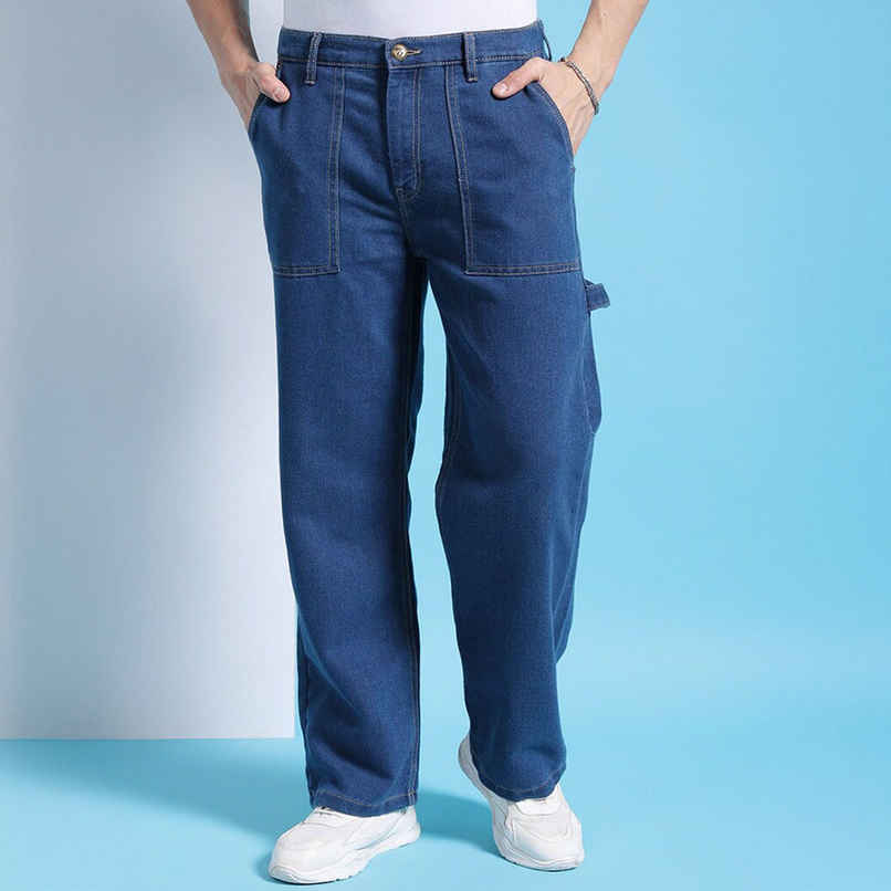The Indian Garage Co Men's G371 Baggy Fit Solid Street Jeans | Solid Blue | 34 The Indian Garage Co Men's G371 Baggy Fit Solid Street Jeans | Solid Blue | 34
