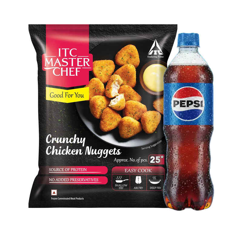 Itc Master Chef Crunchy Chicken Nuggets | Source Of Protein | No Added Preservatives | 25 Pieces (450g) & Pepsi Soft Drink | Carbonated Beverage (750ml) Combo