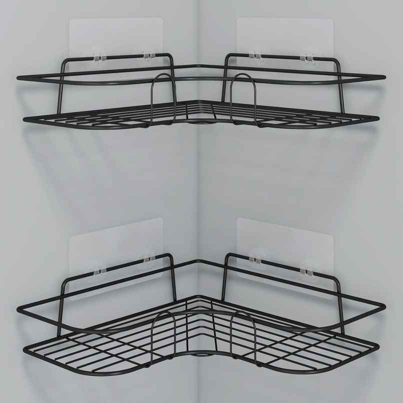 Zulaxy Self-Adhesive Wall Mount Shelf for Bathroom & Kitchen with Adhesive Stickers | Black