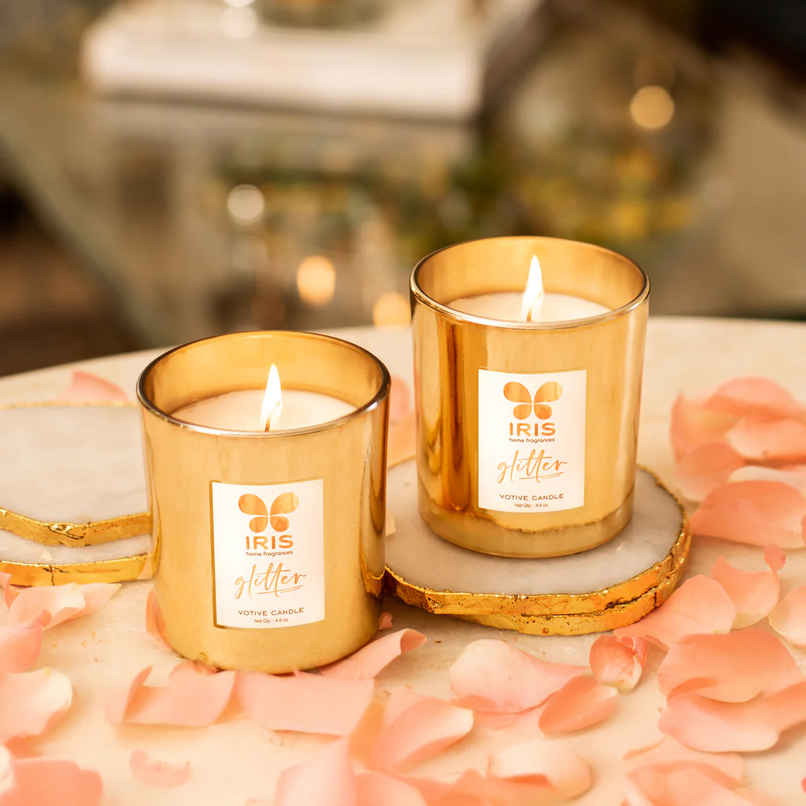IRIS Gold Glass Votive Aroma Candles