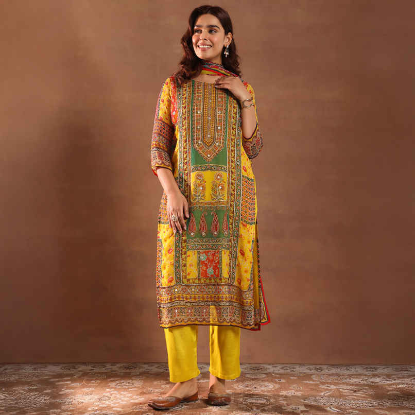Libas Printed Silk Blend Straight Suit With Dupatta | 49333R | Multi - M