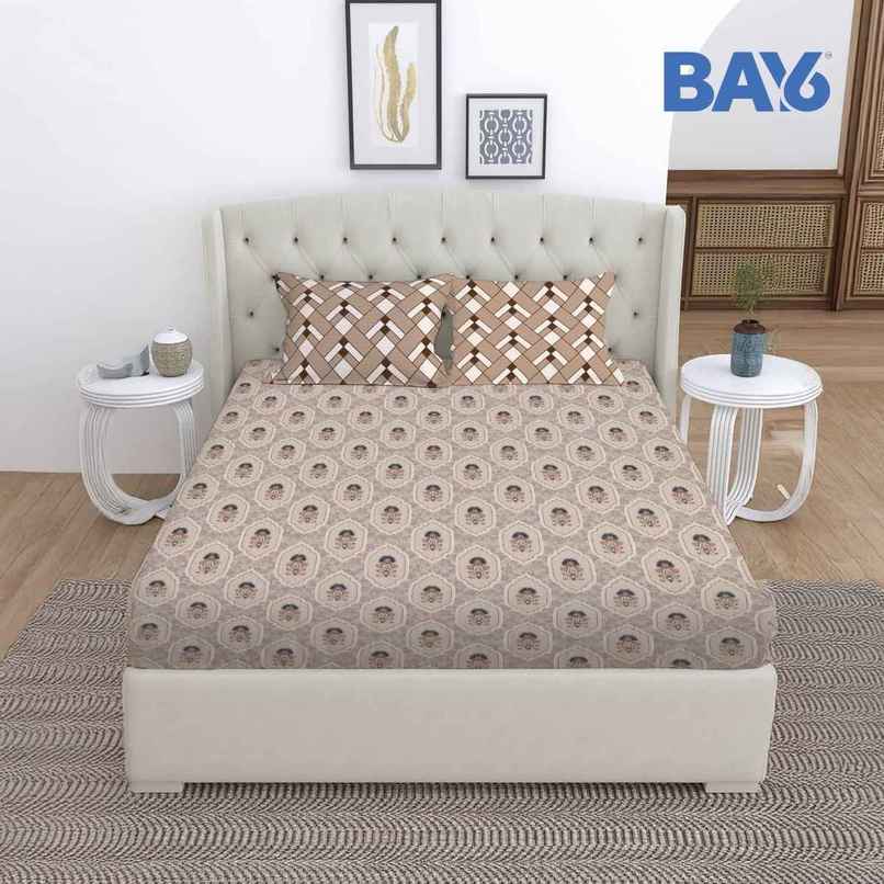 BAY6 Microfibre Floral Print Double Bedsheet - Beige | 220 x 240 cm + Two Pillow Covers BAY6 Microfibre Floral Print Double Bedsheet - Beige | 220 x 240 cm + Two Pillow Covers