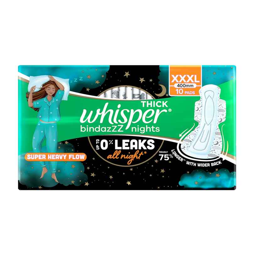 Whisper Bindazzz Nights Sanitary Pads | XXXL | 10 pcs Whisper Bindazzz Nights Sanitary Pads | XXXL | 10 pcs