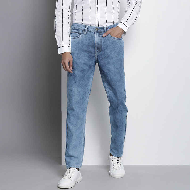 The Indian Garage Co Men's G-131 Dad Fit Solid Casual Jeans | Light Blue | 36