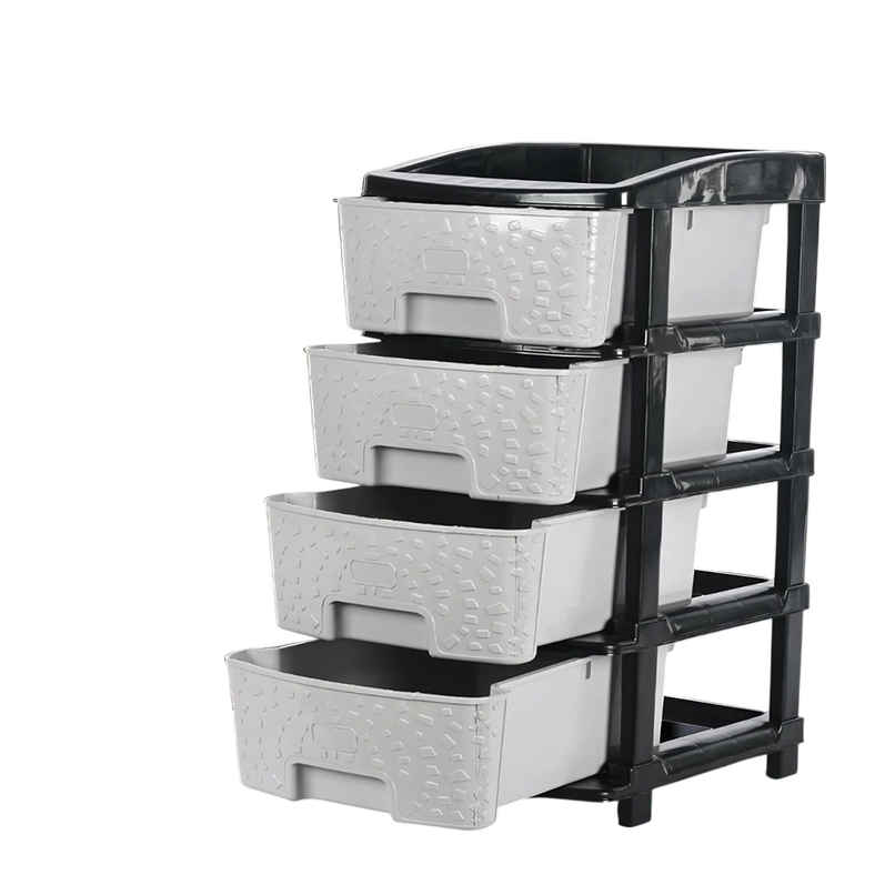 Kuber Industries Modular 4-Layer & 55 L Plastic Drawer Storage Organiser | Black & Grey