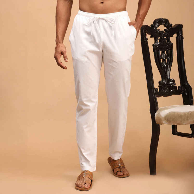 Vastramay Men's Cotton Pant Style Pyjama | White | L
