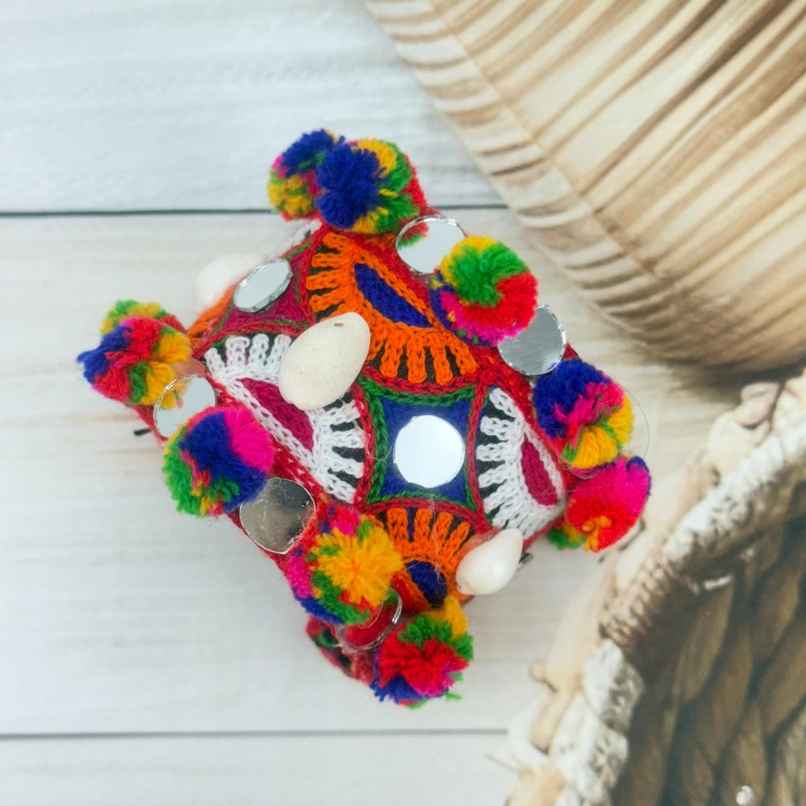 The Opal Factory Thread work Multicolour Flexible Bangle Kada with Pom Poms and Mirror | Free Size