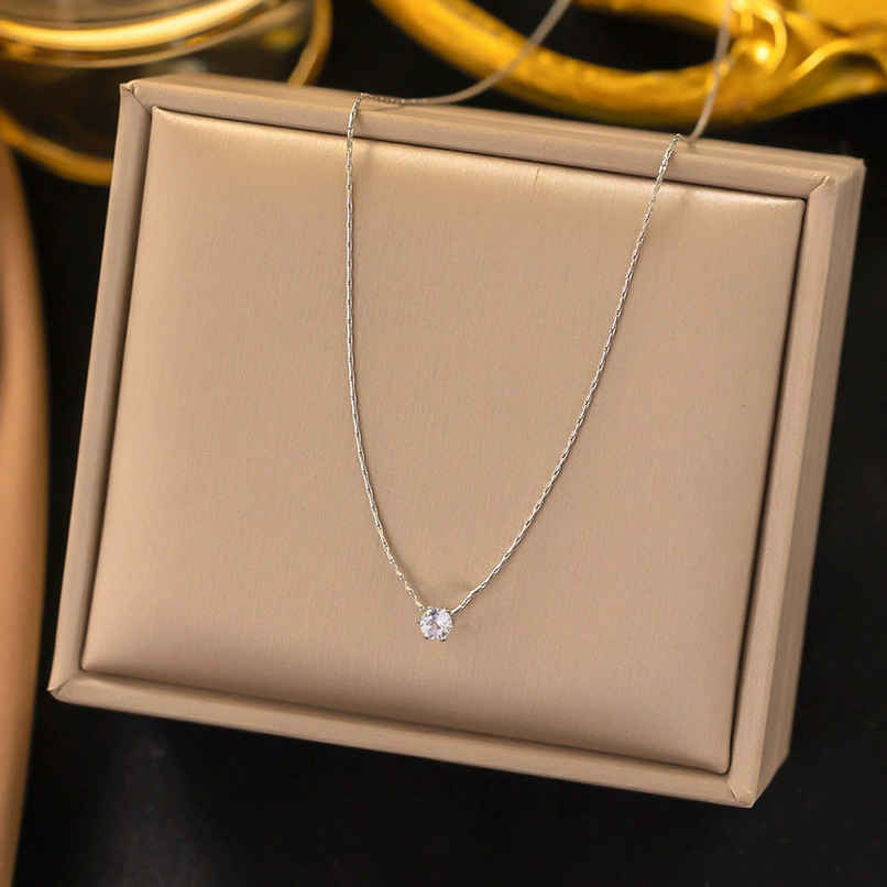 LabelShe Silver Plated Stainless Steel CZ Studded Pendant Necklace | LS-PS-26450