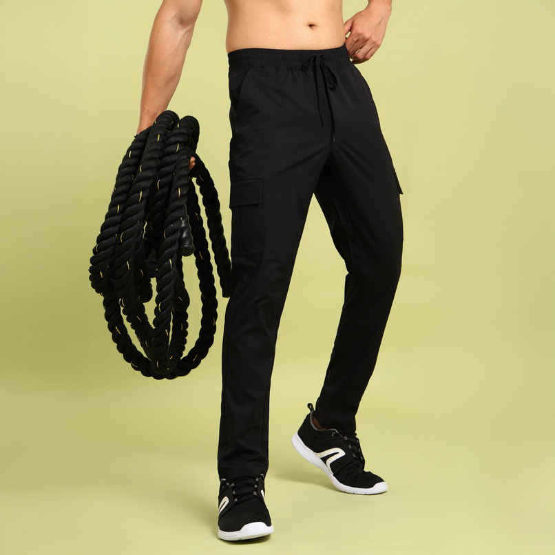 Technosport Men Poly Solid Relax Fit Sports Cargo Trackpants with TS FLEXI | Black | L