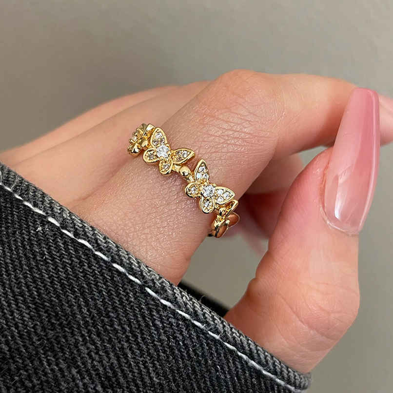 LabelShe Gold Plated Stainless Steel Butterfly Adjustable Ring | LS-RNG-72178
