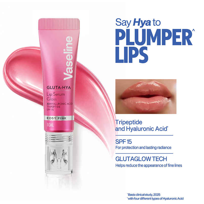 Vaseline Gluta-Hya Rosy Pink Lip Serum Gloss | 4X Hyaluronic Acid & Tripeptide | SPF 15 Vaseline Gluta-Hya Rosy Pink Lip Serum Gloss | 4X Hyaluronic Acid & Tripeptide | SPF 15