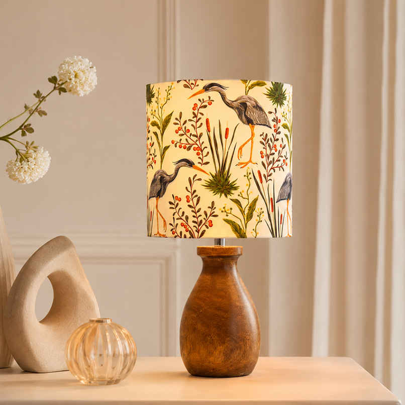 Homesake Dovel Pot Modern Wooden Table Lamp with Fabric Shade, Crane