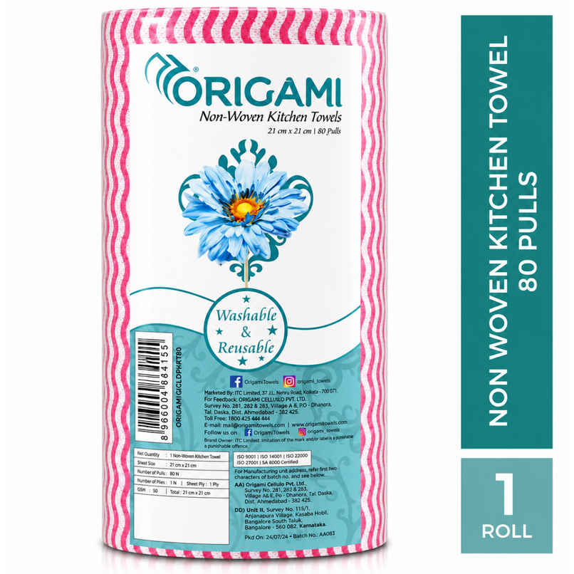Origami Non Woven & Reusable Kitchen Towel Roll | 80 Pulls Origami Non Woven & Reusable Kitchen Towel Roll | 80 Pulls