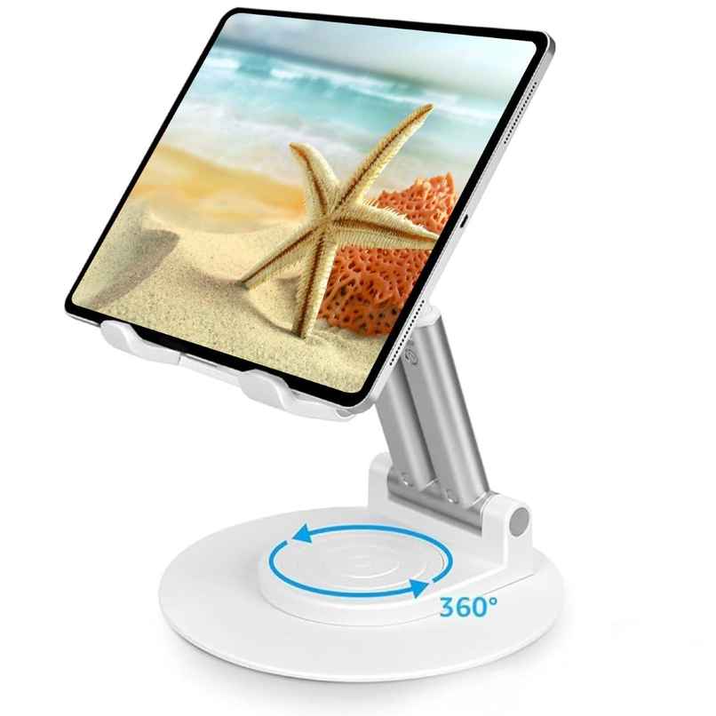 Dyazo Foldable Tablet Stand with 360 Rotation for iPad & Samsung Tabs - White Dyazo Foldable Tablet Stand with 360 Rotation for iPad & Samsung Tabs - White