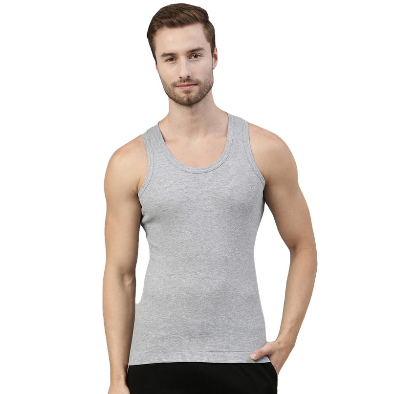 Dixcy Scott Men's Solid 100% Combed Cotton Round Neck Sleeveless Vest | Grey - M