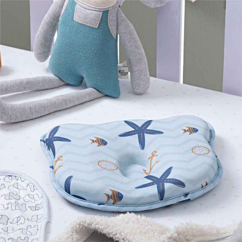 The White Willow Baby Head Shaping Pillow | Memory Foam | Flat Head Prevention | Ergonomic - Blue