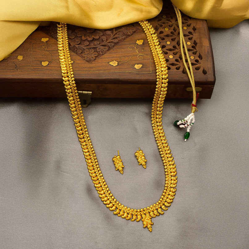 Aadita Gold Plated Necklace Set for Women - Traditional Indian Bridal Jewelry with Earrings