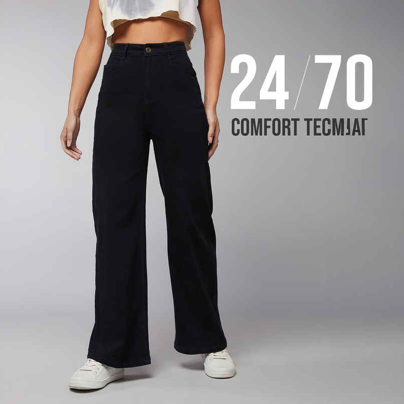 Miss Chase Women Wide Leg High Rise Clean Look Regular-Length Stretchable Denim Jeans | Black | 28 Miss Chase Women Wide Leg High Rise Clean Look Regular-Length Stretchable Denim Jeans | Black | 28