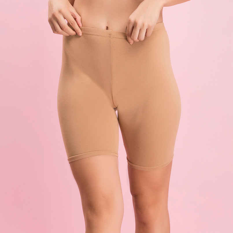 Clovia Cotton Mid Waist Cycling Shorts With Inner Elastic(Nude - Xl)