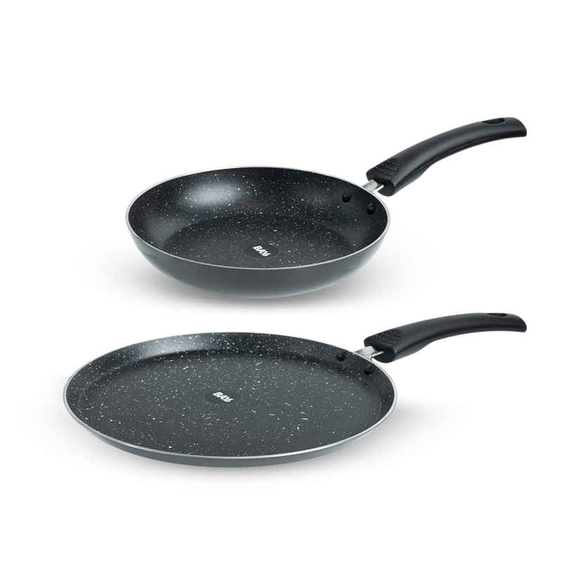 BAY6 Nonstick Cookware Set - (Dosa Tawa 26 cm + Fry Pan 24 cm) - Grey - (2pc) BAY6 Nonstick Cookware Set - (Dosa Tawa 26 cm + Fry Pan 24 cm) - Grey - (2pc)