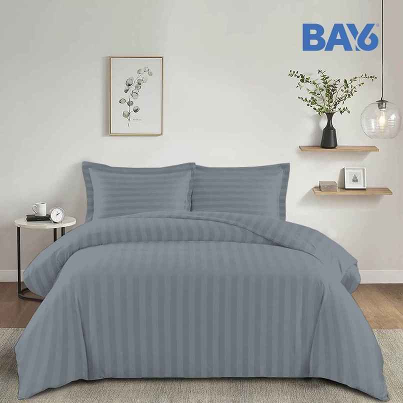 BAY6 Microfibre Solid Stripe Double Bedsheet - Grey | 220 x 240 cm + Two Pillow Covers BAY6 Microfibre Solid Stripe Double Bedsheet - Grey | 220 x 240 cm + Two Pillow Covers