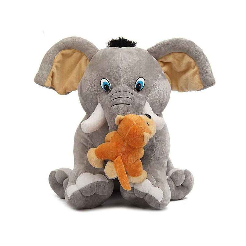 Dearjoy Baby Elephant With Monkey Soft Toy Grey - Height 35Cm