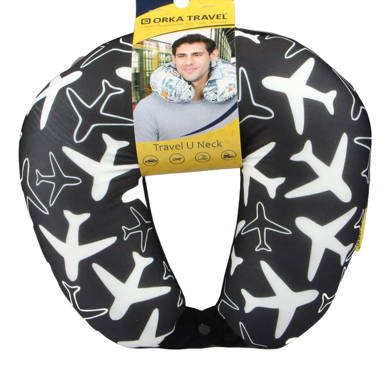Orka Travel Digital Printed Microbeads U Neck Pillow |Planes Black