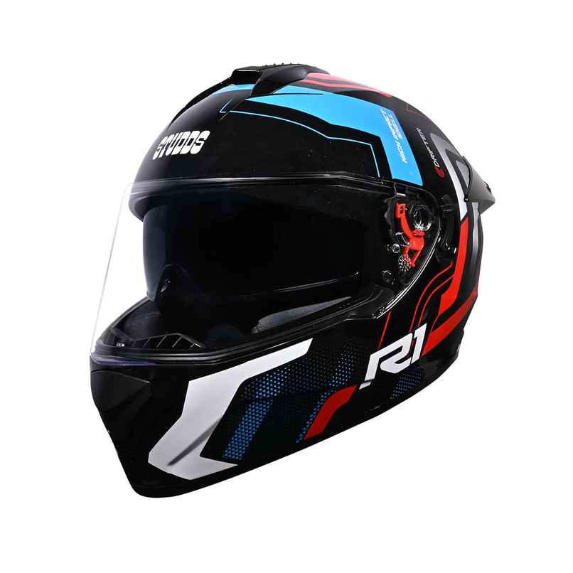 Studds Drifter D4-R1 ISI-DOT Certified Full Face Helmet | Dual Visor & Spoiler |Black Red - L
