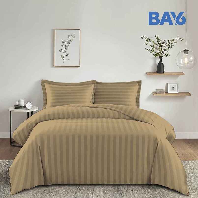 BAY6 Double Microfibre Solid Stripe Bedsheet | With 2 Pillow Covers | Beige | 87 x 94 in BAY6 Double Microfibre Solid Stripe Bedsheet | With 2 Pillow Covers | Beige | 87 x 94 in