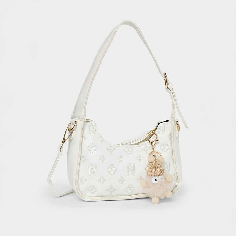 Styli Women's Printed Bucket Shoulder Bag With Tasells | White