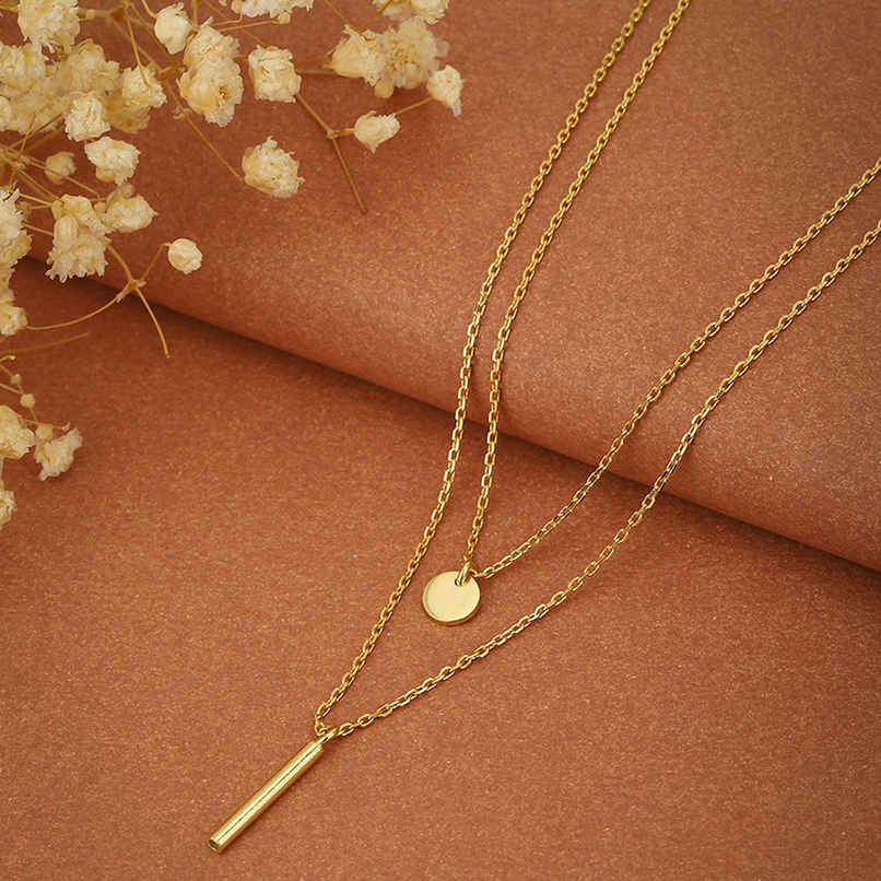 Carlton London 18kt Gold Plated Dangling Bar Double Chain Layered Necklace | FJN3130