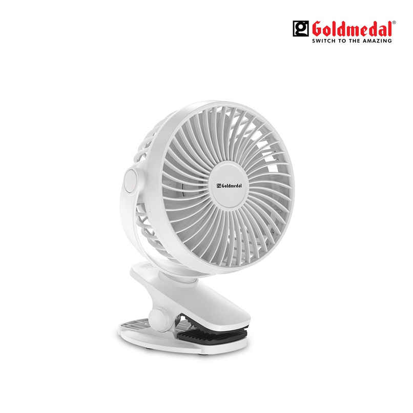 Goldmedal i-Fan 100mm Mini Portable Clip Fan | USB Charging | Desk Mountable & Multi-Clip Function | 3 Speed Modes (White)