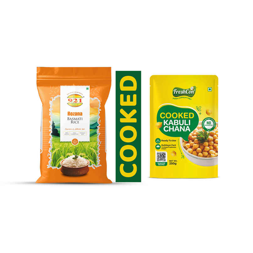 921 Rozana Basmati Rice (1kg) & Freshcon Cooked Kabuli Chana | Chickpeas (250g) Combo
