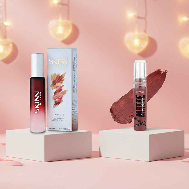 Skinn By Titan Nude Perfume For Women Eau De Parfum (20ml) & Mars Cosmetics Matte Muse Mousse Lipstick (3ml) Combo