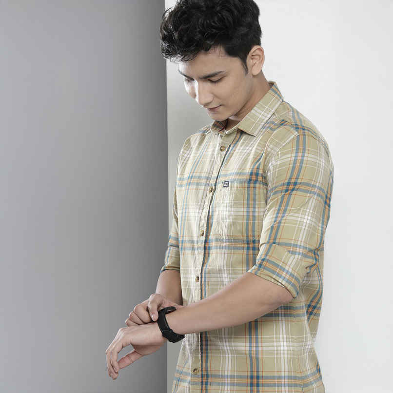 The Indian Garage Co Men's Slim Fit Checked Casual Shirt | Green - L