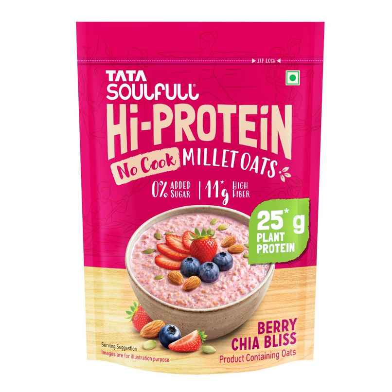 Tata Soulfull No Cook Millet Hi Protein Oats Berry Chia, 25g Plant Protein, High Fibre Tata Soulfull No Cook Millet Hi Protein Oats Berry Chia, 25g Plant Protein, High Fibre