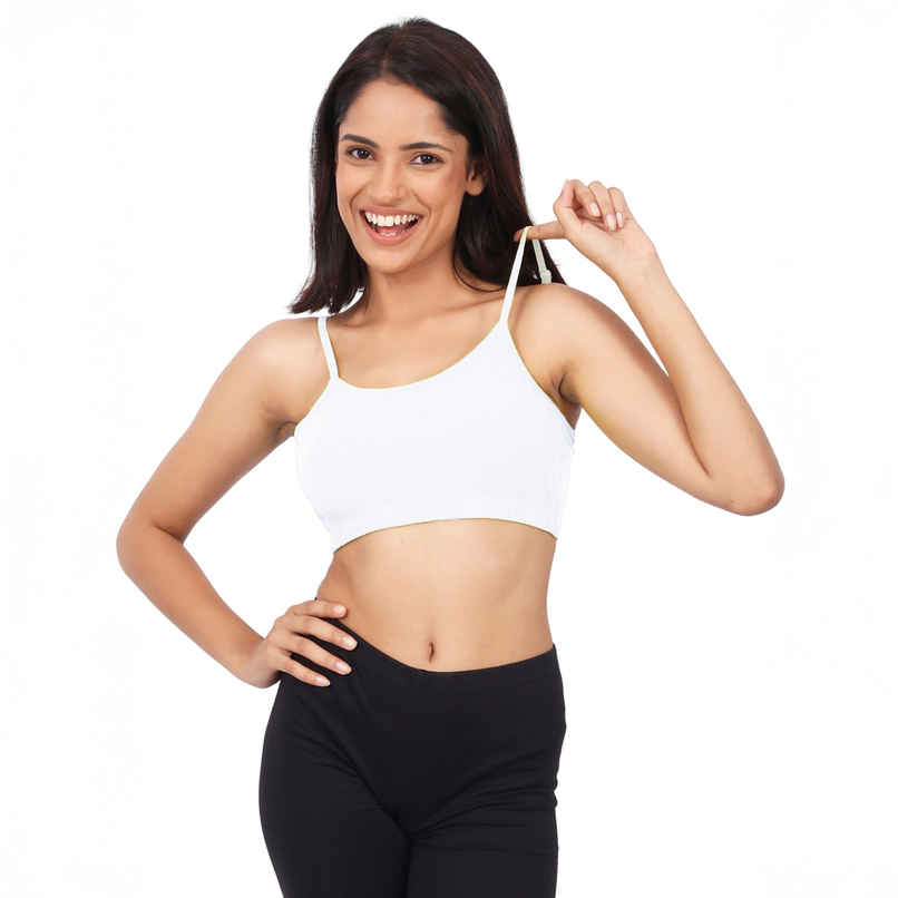 D'Chica Thin Strap Sports Bra For Women's | Double Layered Full Coverage Bra | White | S