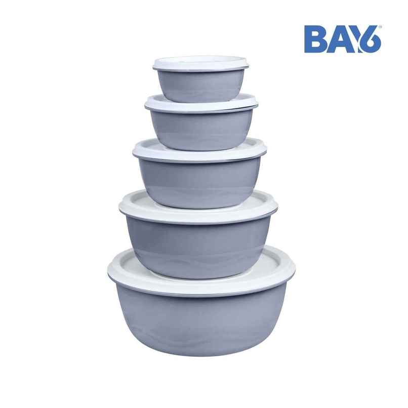 BAY6 Round Container Set With Lid - Grey 5pc BAY6 Round Container Set With Lid - Grey 5pc