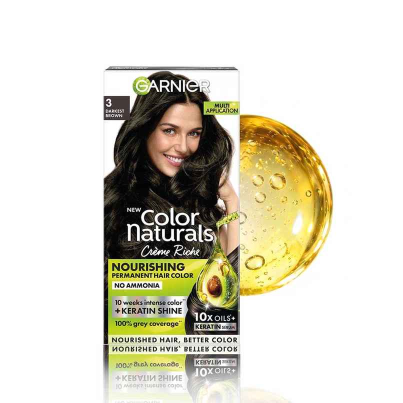 Garnier Color Naturals Darkest Brown Hair Color | Shade 3 | Permanent, Ammonia Free, Keratin